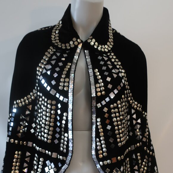 NWT Tina Demel Black Velvet Mirrored Embellished Peter Pan Collar Capelet OS - Picture 6 of 14